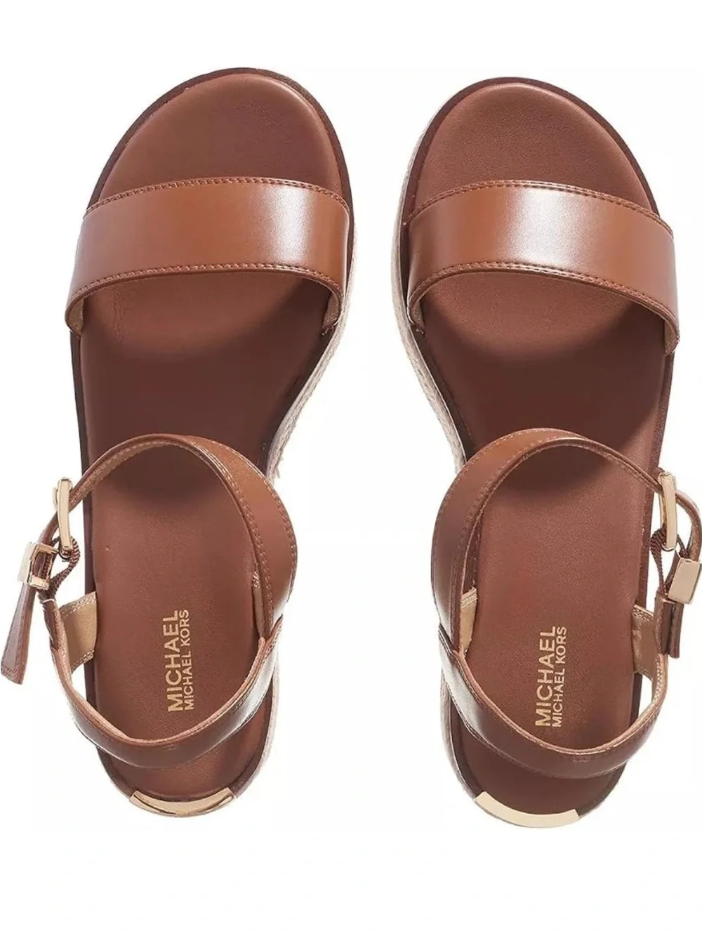 NWOT Michael Kors Luggage Brown Leather Platform Espadrille Sandal